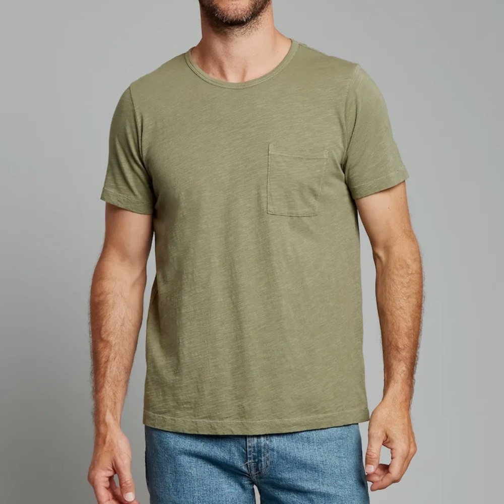 Flint and Tinder Men’s Slub Pocket Tee in Lichen Green Size M